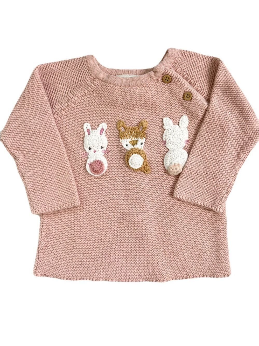 🩵 4/$20‎ Fred & Flo Pink Knit Sweater with Animal Appliques